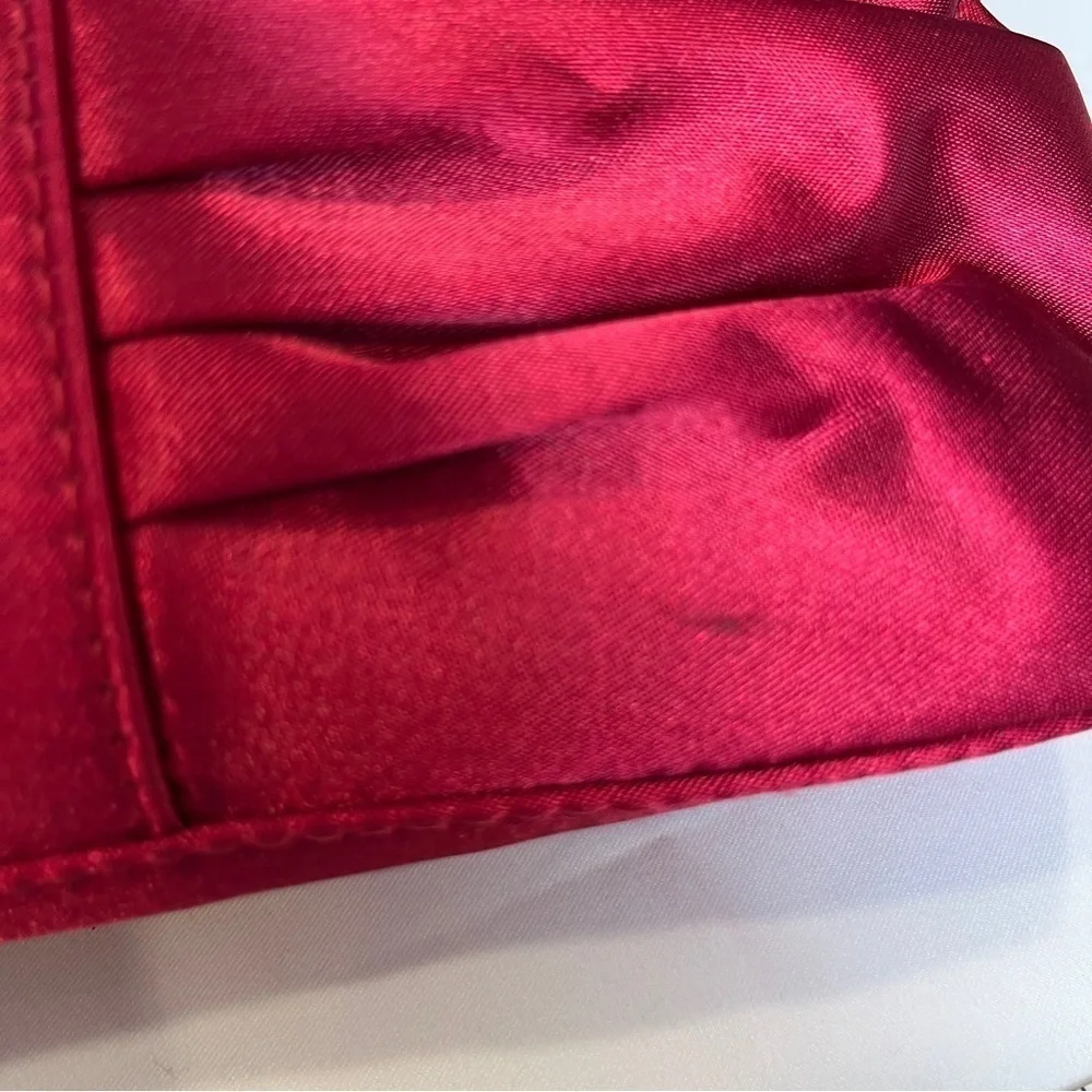 LANCOME Red Satin Pleated Makeup Pouch or Evening Clutch Bag Date Night Formal